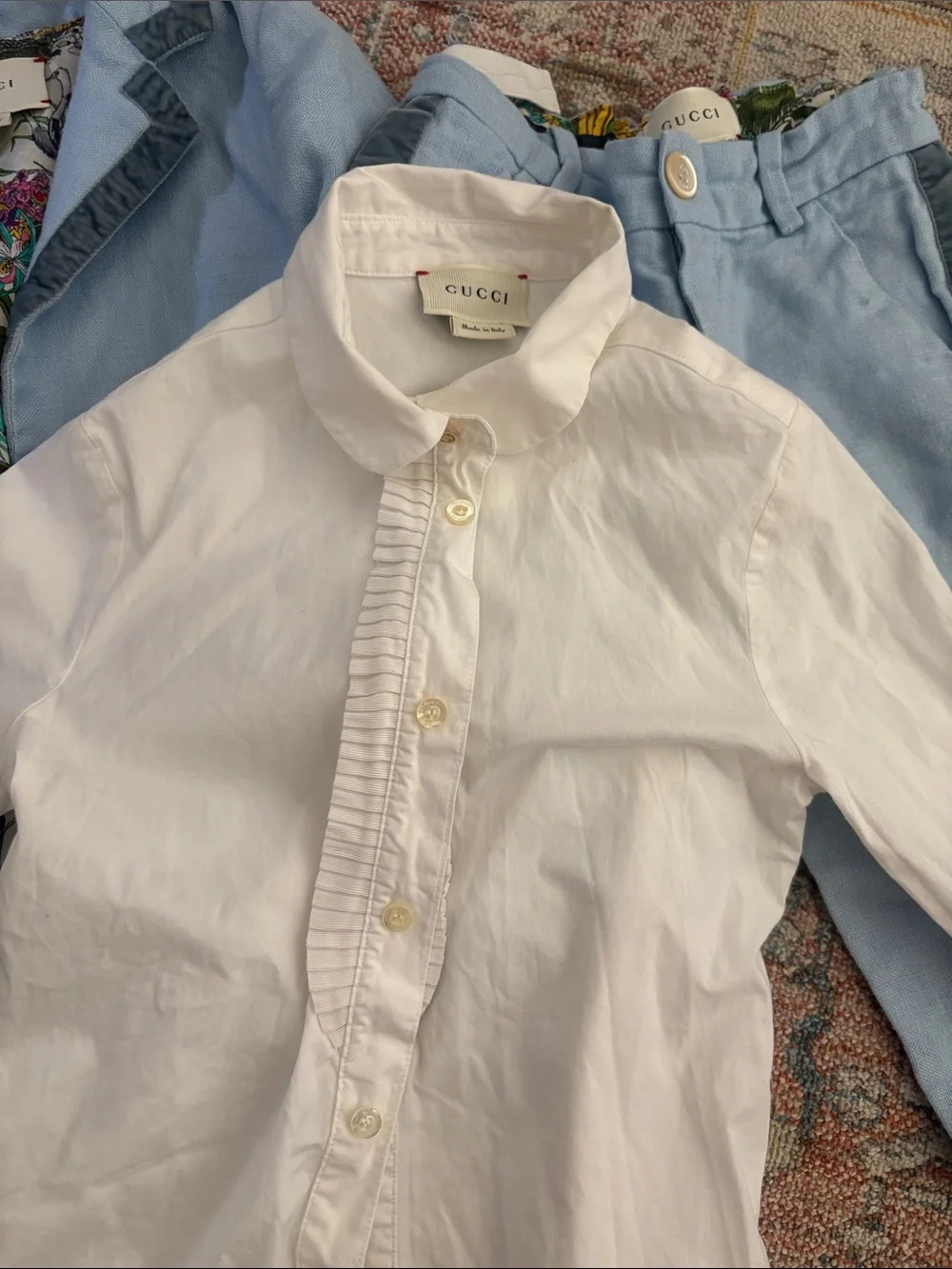 Gucci Kids White Button-Front Shirt with Light Blue Jacket & Pants Set